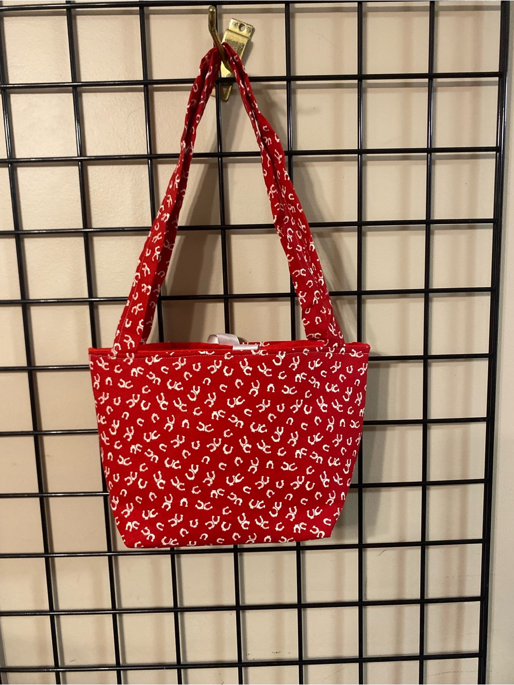 Red Patterned Cotton Tote with White homemade pocketbook